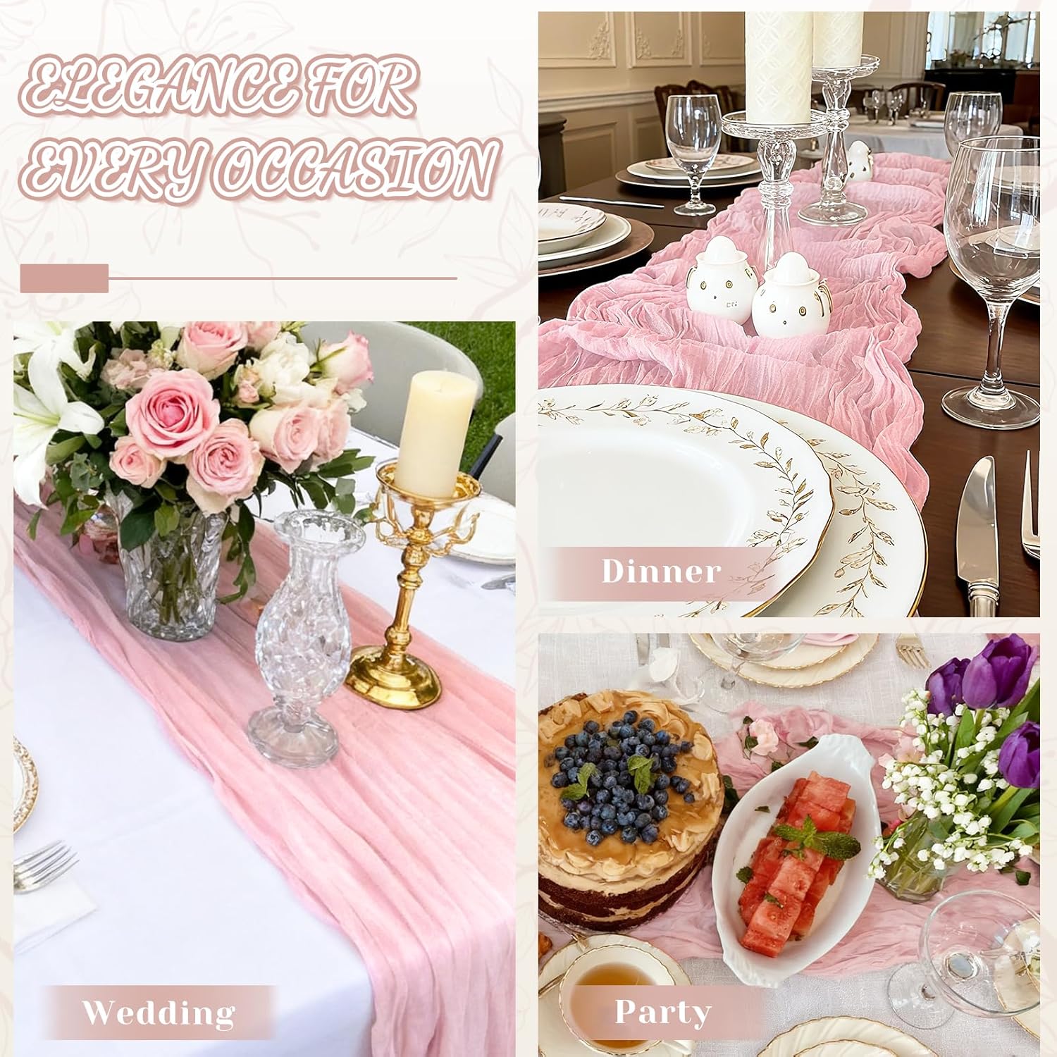 Skiennix Pink Cheesecloth Table Runner - 10Ft Boho Gauze for Weddings & Events | 120 Inches Long