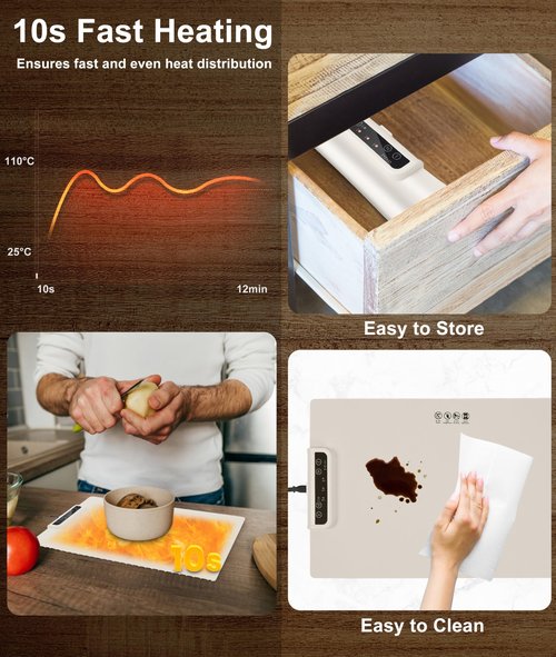 Food Warming Mat, Portable Warming Mat with 3 Temperature Settings, Roll Up Silicone Food Warmer for Buffets Party, Travel, Daily Lives