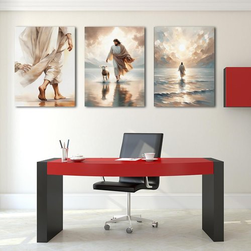 Christian Wall Art by 3 Pcs - Jesus Decor Canvas Prints for Church & Prayer Rooms | 12'' x 16''