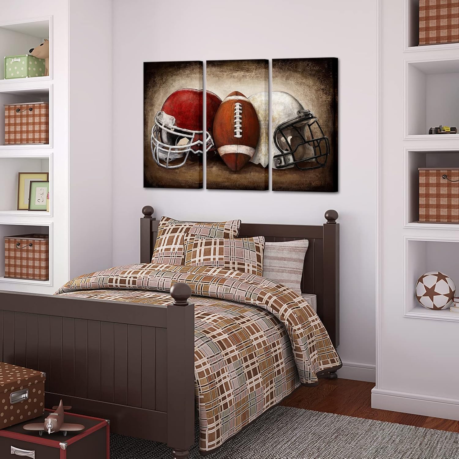 Sechars Football Canvas Wall Art - Vintage American Football Prints for Boys' Bedroom | 16"x32" Set of 3