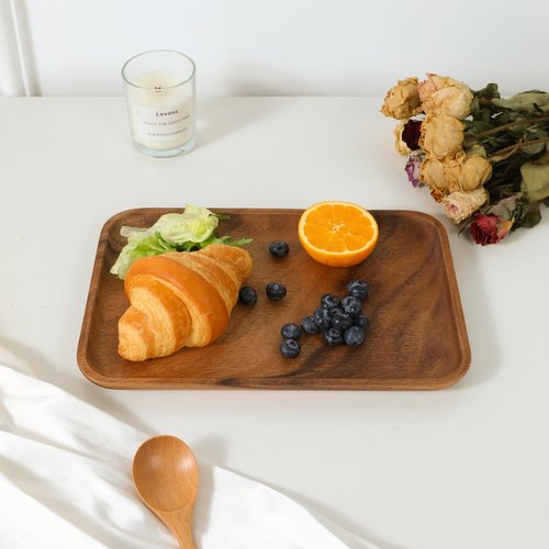 Bamxzoo Premium Quality Durable Walnut Rectangular Wooden Plate 10"-100% Natural Wood Serving Plate for Coffee Table-Great Home Decor Platter for Breakfast & Dining