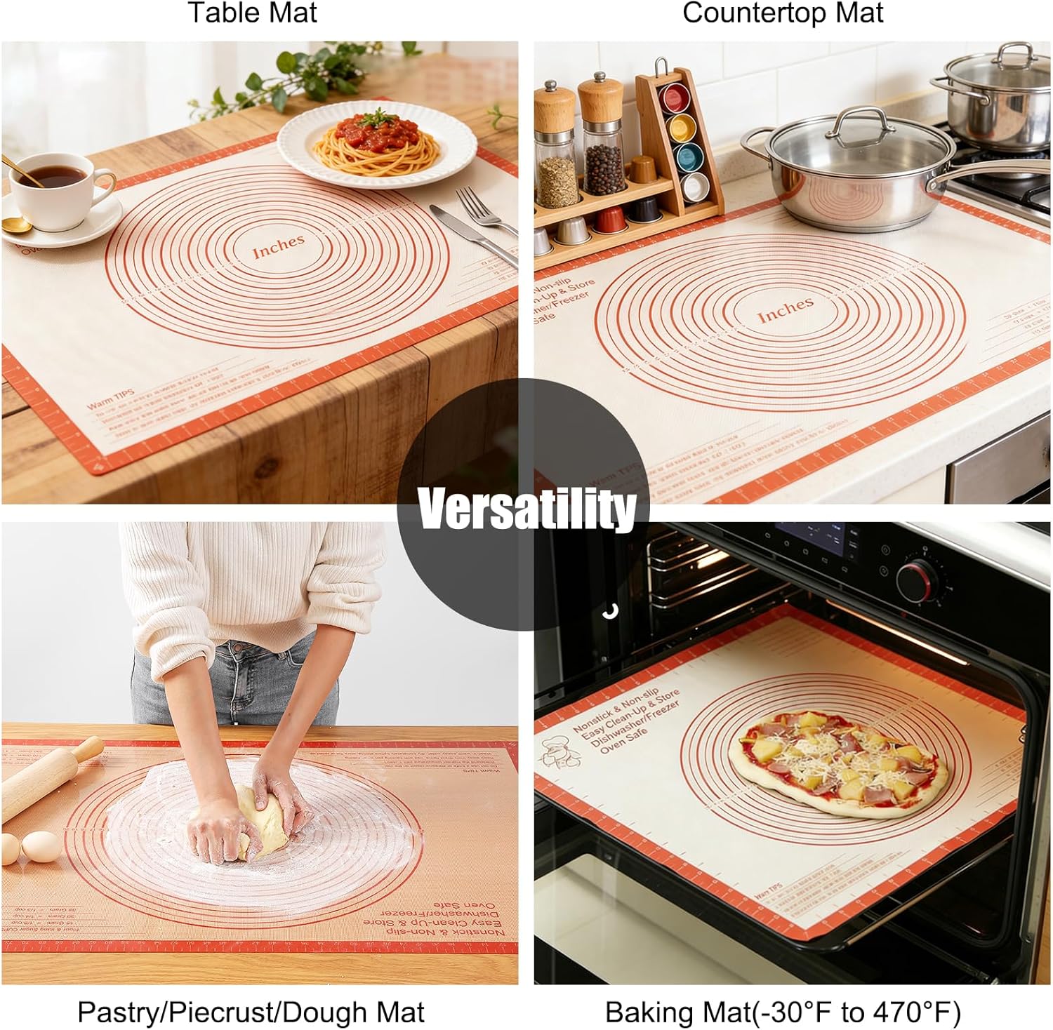 Silicone Pastry Mat - 36x24 Inch Nonstick Baking Surface for Dough, Pastry, Cookies & More