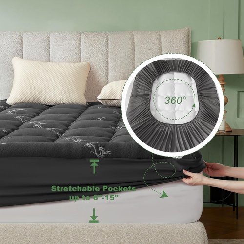 BEDLORE Twin XL Mattress Topper - Thick Bamboo Viscose Pillow Top for Deep Pocket Comfort | Dark Gray