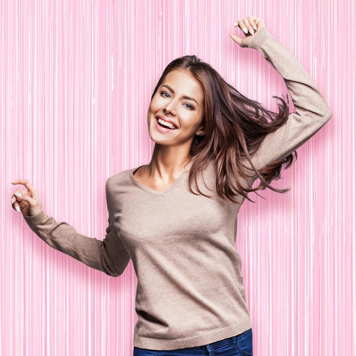 Voircoloria Foil Fringe Backdrop Curtains - 3 Pack Tinsel Streamers in Pastel Pink | Perfect for Parties, Graduations, and Baby Showers