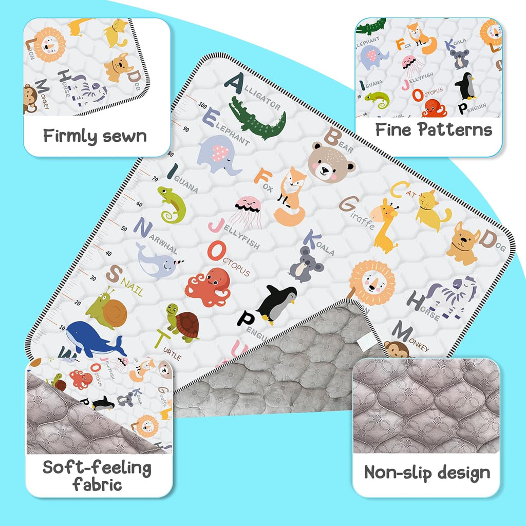 Skiennix Baby Play Mat - Thick Soft Non-Slip 50" x 50" Crawling Mat for Infants & Toddlers | Machine Washable (Animal Alphabet-A)