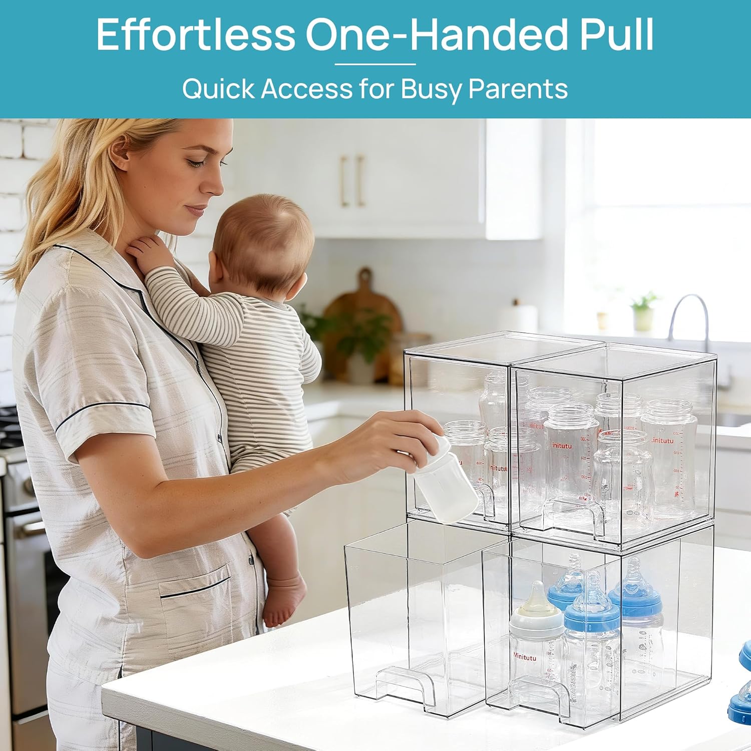 Vtopmart Clear Stackable Storage Drawers - 7.6" Organizers for Skincare & Beauty Supplies | 4 Pack