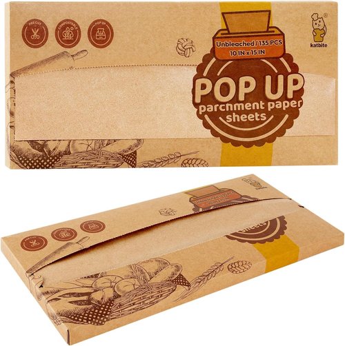 Katbite 135 Pcs Pop-Up Parchment Paper Sheets - Heavy Duty, Non-Stick, 10x15 In Unbleached Baking Paper