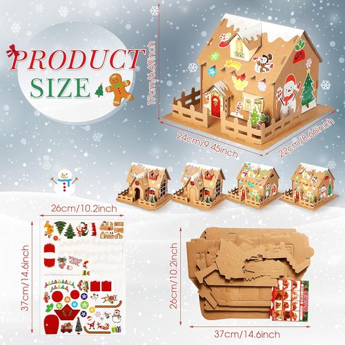 Hiboom 16-Piece Christmas Craft Kit - 3D Gingerbread House Set for Holiday Party Fun