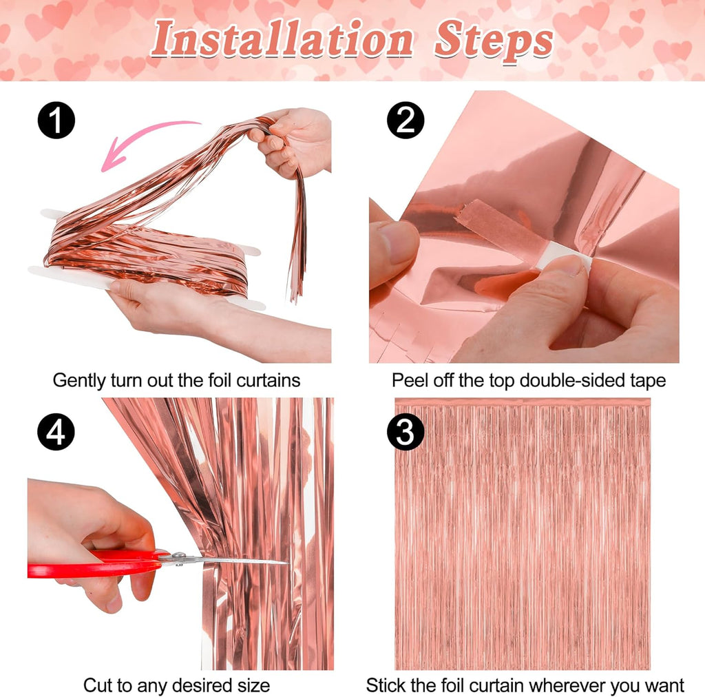 ZATAYE Rose Gold Fringe Curtains - 3.28 FT x 7.05 FT Metallic Photo Backdrop | Elegant Party Decor