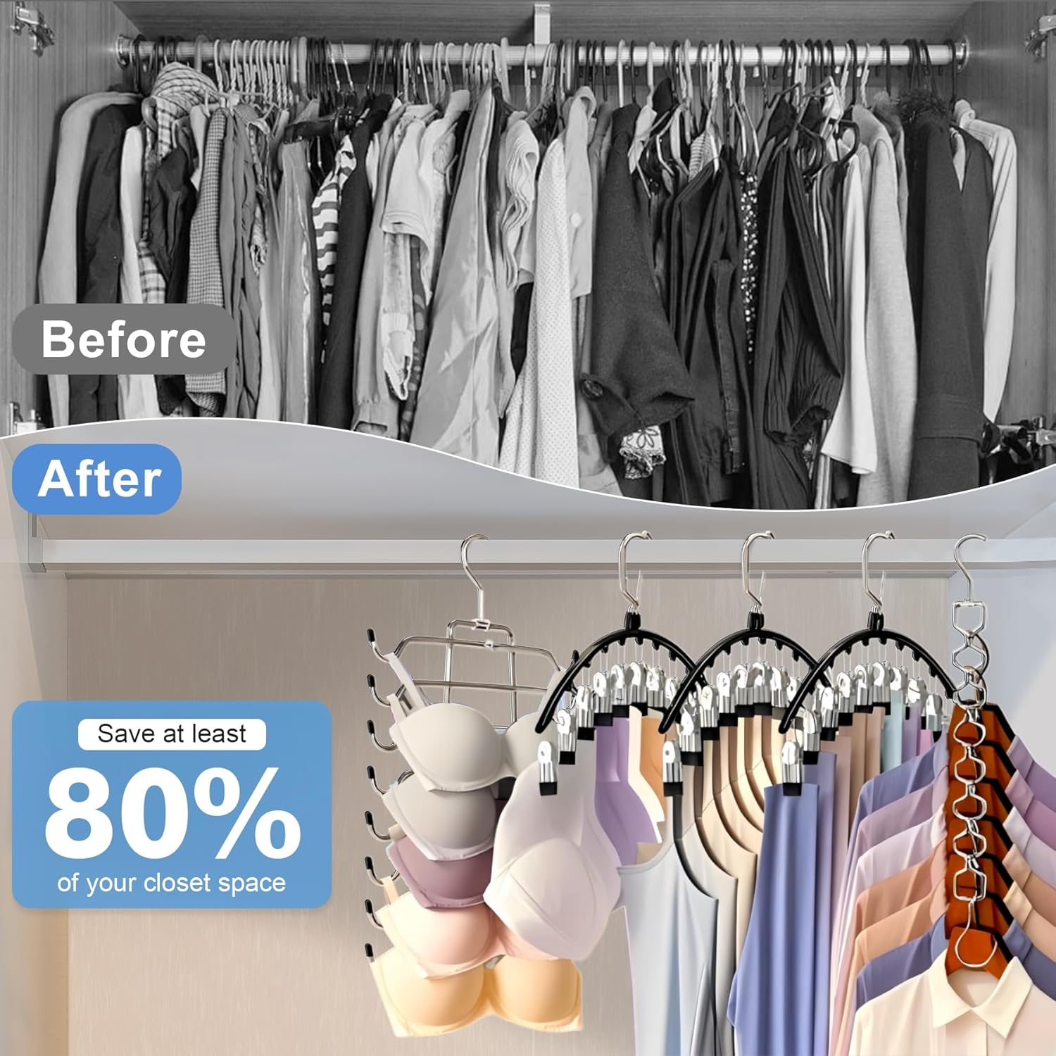 Skiennix Legging Organizer - 5 Pack Closet Hangers with 30 Clips & Tank Top Hanger | Space-Saving Storage