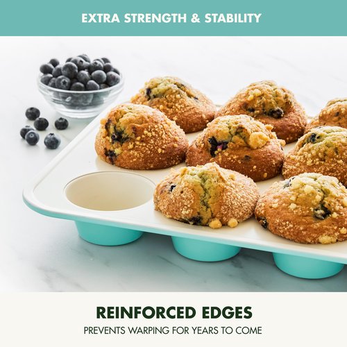 GreenPan Bakewell 12-Cup Muffin Pan, Healthy Ceramic Nonstick Bakeware, PFAS-Free Cupcake Mold, Durable Baking Tray, Versatile Kitchen Essentials, Easy Clean Ovenware, Turquoise