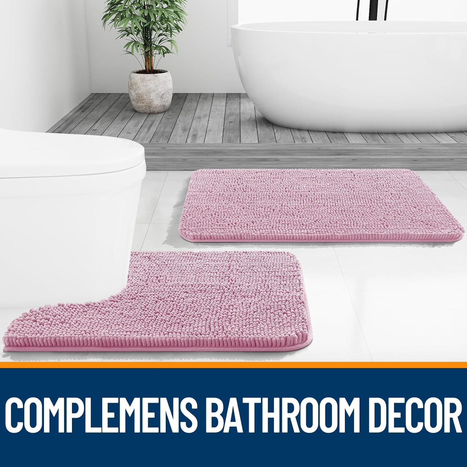 OLANLY Large Bathroom Rugs - Extra Soft Chenille Bath Mat with Rubber Backing | Quick Dry, Machine Washable, Dusty Rose 40x24