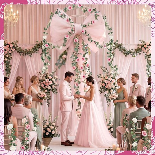 BreezeHug Giant Wedding Bow Decor - Elegant Long Ribbon Design for Bridal Shower & Party | Pink (32 x 20 x 67 inches)