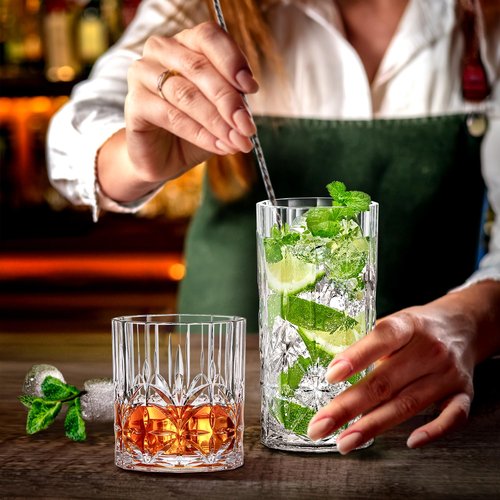 Amazing Abby - Vika - 14-Ounce and 18-Ounce Plastic Whiskey and Cocktail Glasses (Set of 8), Reusable, BPA-Free, Shatter-Proof, Dishwasher-Safe, Perfect for Poolside, Outdoors, Camping, and More