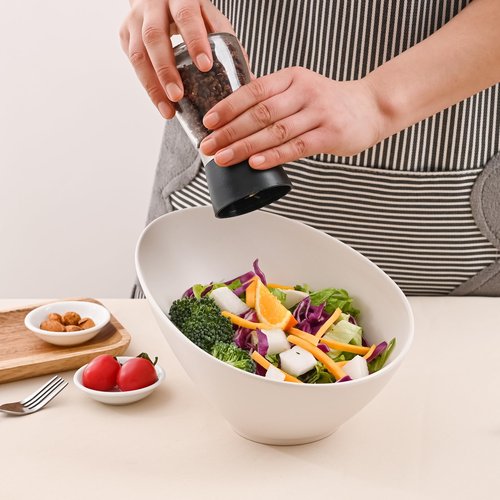 LOVYANXUE Bamboo Fiber Salad Bowls, 2 Packs Serving White, Compostable 33 Ounce Elegant White Angled Bowls for Salad, Pasta, Soup, Prep, Ideal for Home and Restaurant