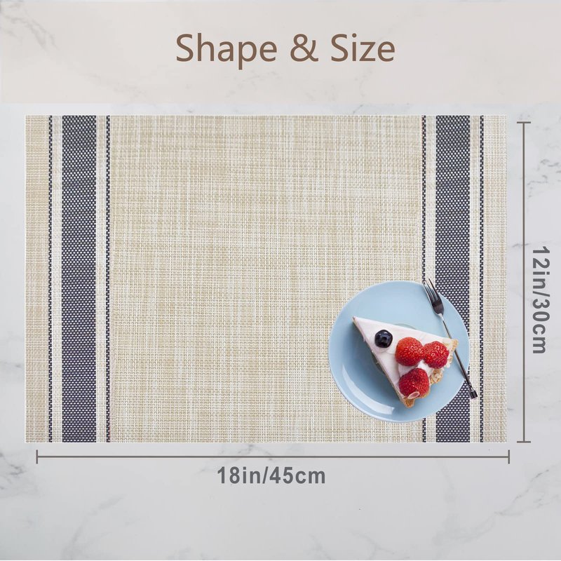DACHUI Placemats Set of 4, Soft & Elegant Woven Vinyl Place Mats, Water Resistant, Heat Resistant, Washable, Durable Table Mats (Blue Stripes)