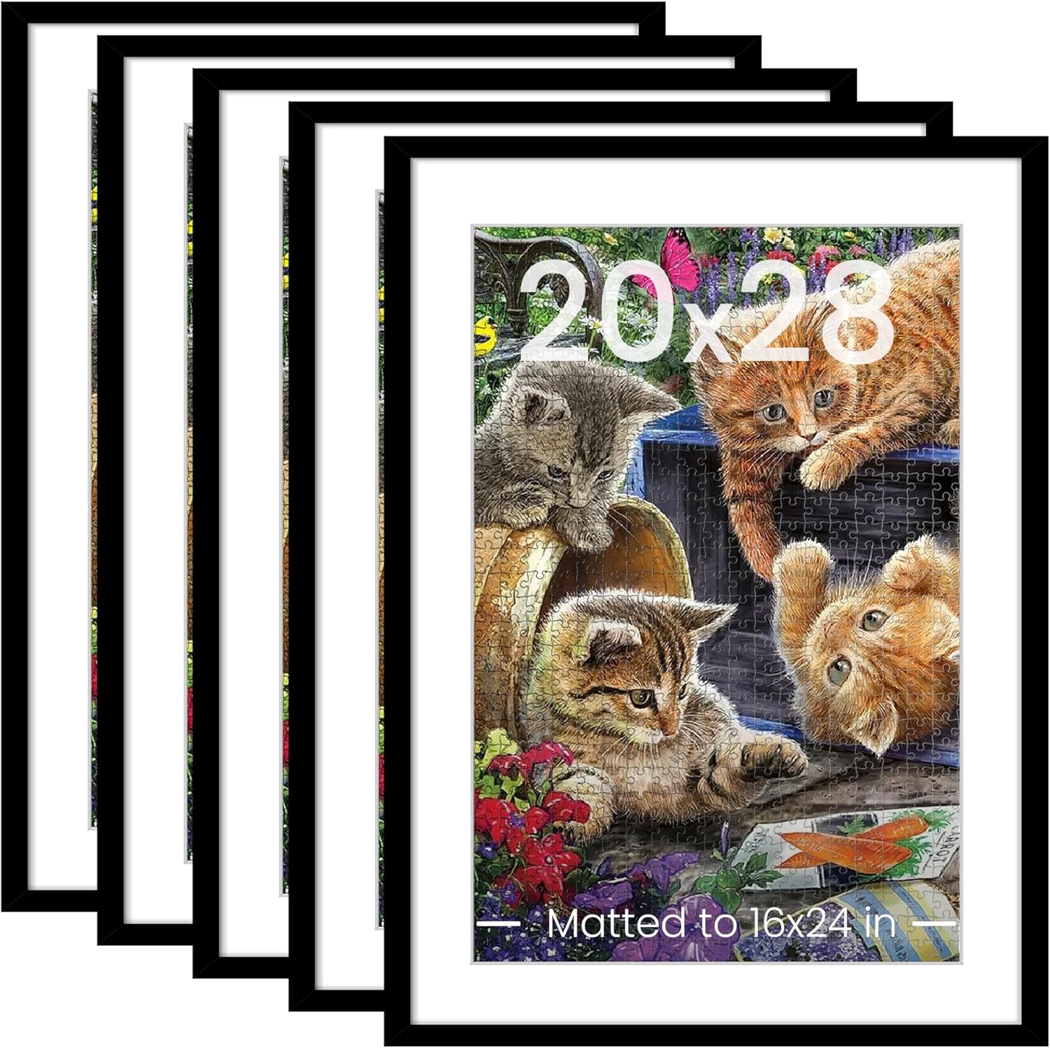 Upsimples 20x28 Picture Frame Set of 5 - Display 16x24 Posters with Mat | Black Wall Hanging Frames