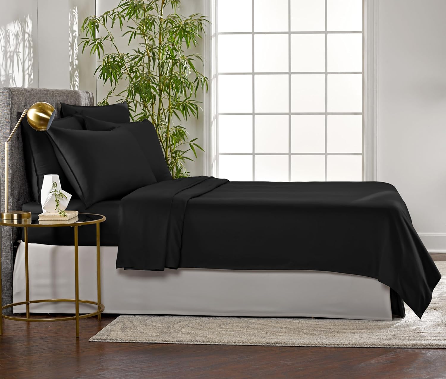 Pure Bamboo King Sheets - Luxuriously Soft & Cooling 100% Organic Viscose Bed Sheet Set | Black, Double Stitching