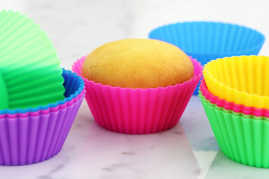 New Star Foodservice Reusable Silicone Baking Cups - Set of 24 Colorful Cupcake Liners