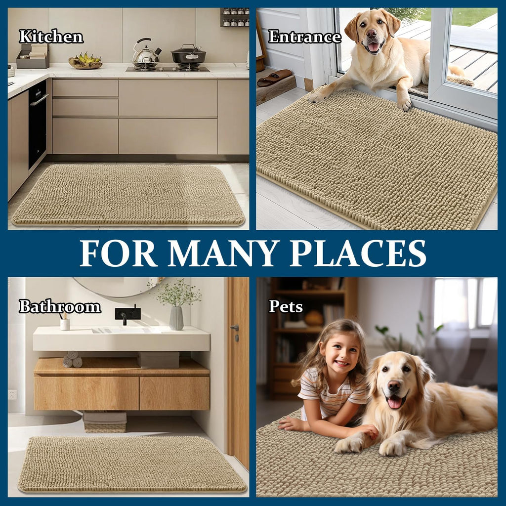 OLANLY Dog Door Mat - Absorbent Non-Slip Mud Mat for Muddy Paws | 59x24 Inches, Quick Dry Chenille, Beige