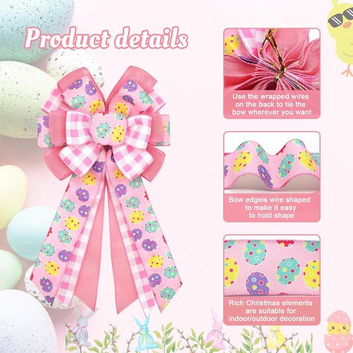 Montekin Large Easter Bows - Pre-Tied Wired Ribbon Bow for Wreath | 20x11 Inch, 2 Pack, Pink
