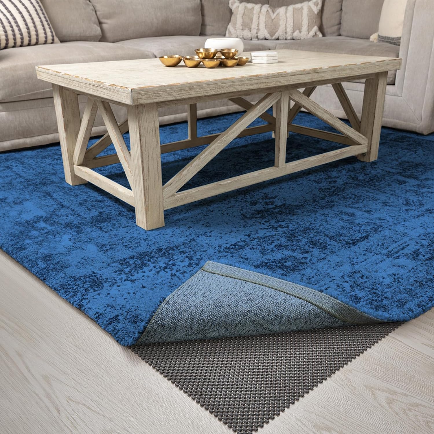 Veken Rug Pad Gripper - Non-Slip Thick Dark Grey Mat for Hardwood & Tile Floors | 6x9 Ft Size