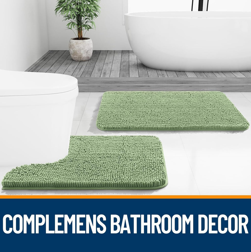 OLANLY U-Shaped Toilet Rugs - Extra Soft Chenille Bathroom Mat, Quick-Dry & Non-Slip, 24x24, Sage Green