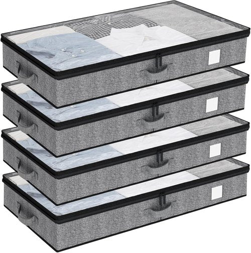 Fixwal Under Bed Storage Containers - 4 Pack Reinforced Organizer for Low Profile Clothes Storage | 4.5 Inches High
