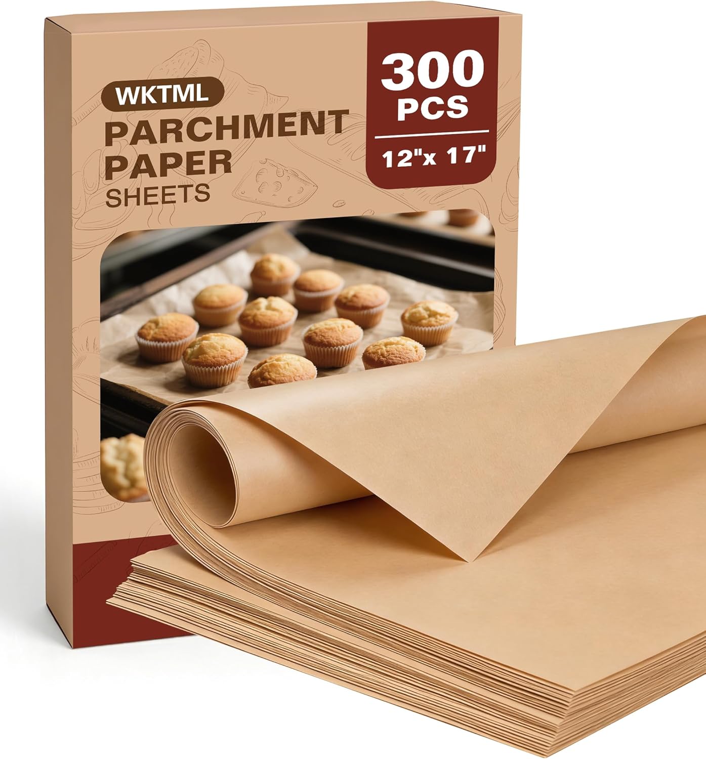 Regine Switzerland Parchment Paper Sheets - 300 Pcs Unbleached Non-Stick 12x17 Inches for Baking & Air Frying