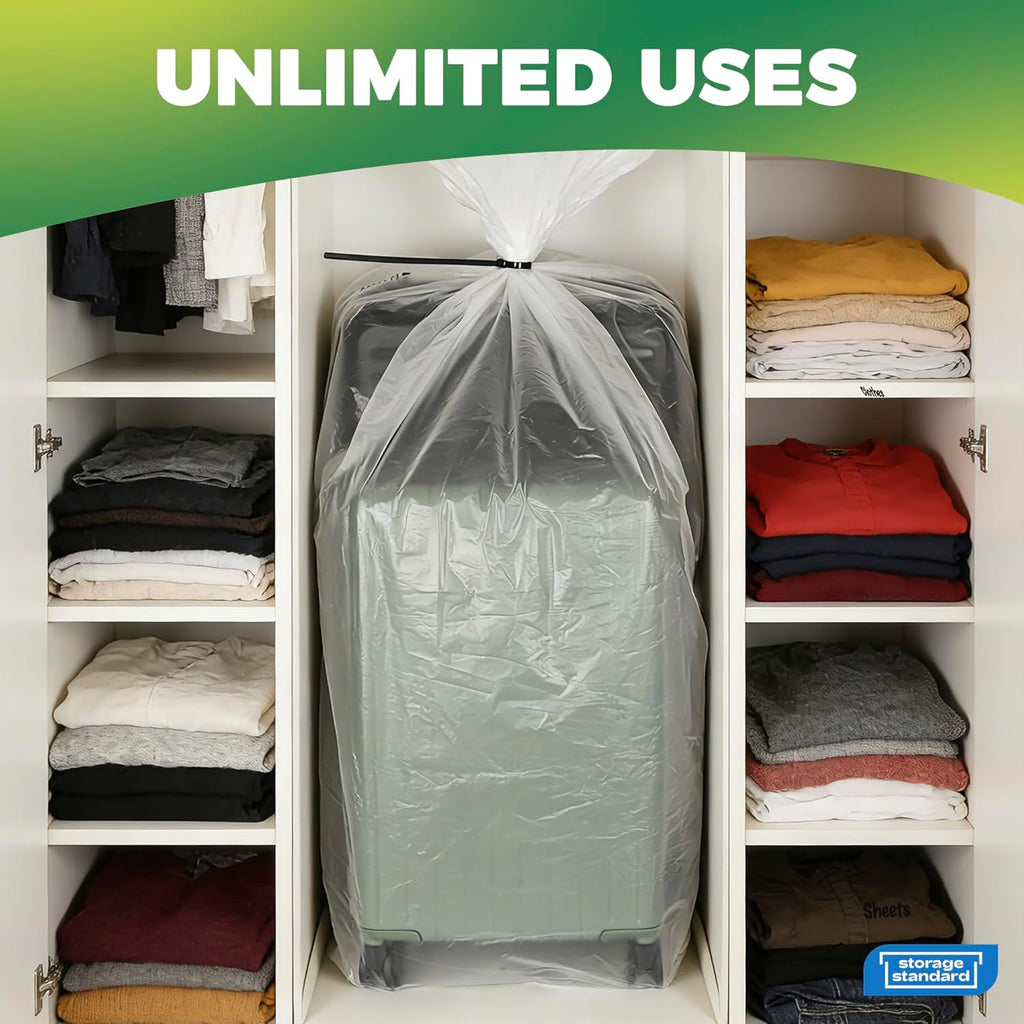 Storage Standard 6-Pack Large Clear Plastic Bags - Waterproof Heavy-Duty Zip Ties for Luggage & Travel Gear | 40 x 60 Inches
