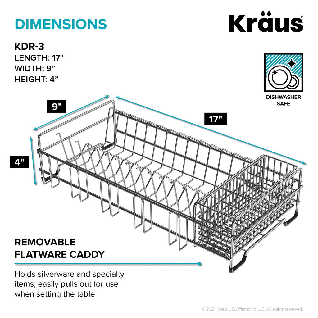Kraus Workstation Kitchen Sink Dish Drying Rack Drainer and Utensil Holder, 17" L x 9" W, Stainless Steel, KDR-3