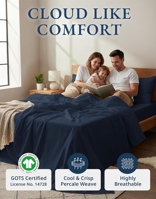 LANE LINEN 100% Organic Cotton Bed Sheets - Soft, Breathable 4-Piece Set for California King | Navy
