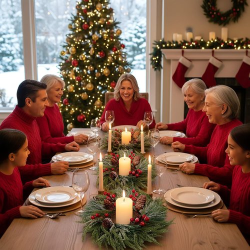 Cinnvoice Christmas Candle Rings - 8 Pcs Artificial Garland with Red Berries for Table Decor | Cypress