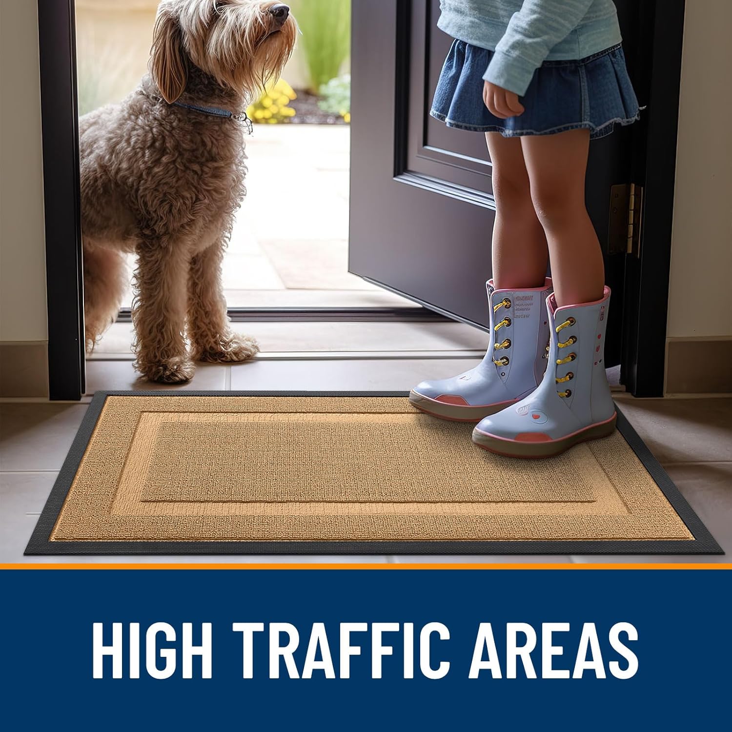 OLANLY Waterproof Front Door Mat - All-Season Indoor/Outdoor Doormat | Sturdy Natural Rubber, 47x32, Butter Yellow