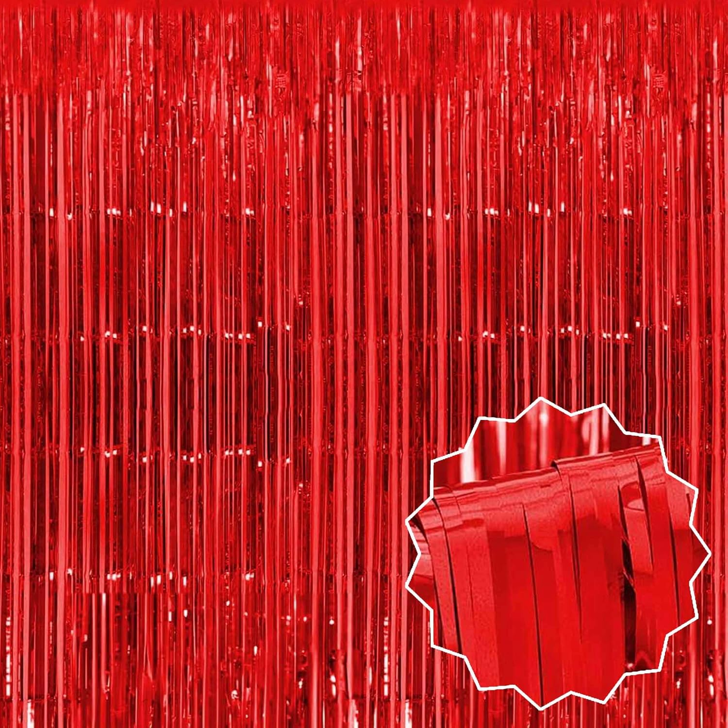 Red Foil Fringe Curtains by [Brand Name] - 3 Pack Metallic Tinsel Backdrop | 3.28 x 8.2 Ft for Parties & Events