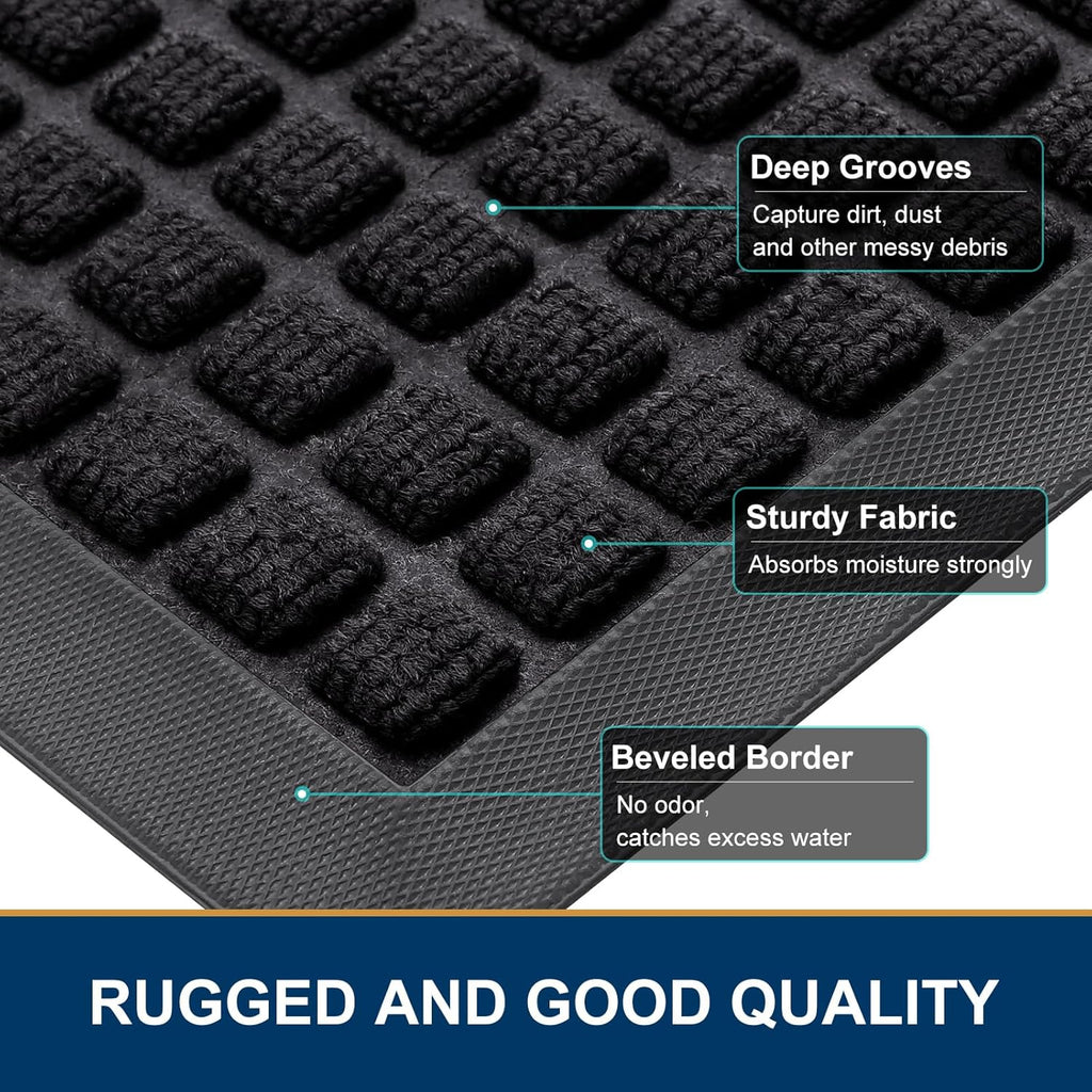 Smiry Heavy Duty Rubber Doormat | Non-Slip, Dirt-Trapping, Easy Clean | 35x23 Inch, Black
