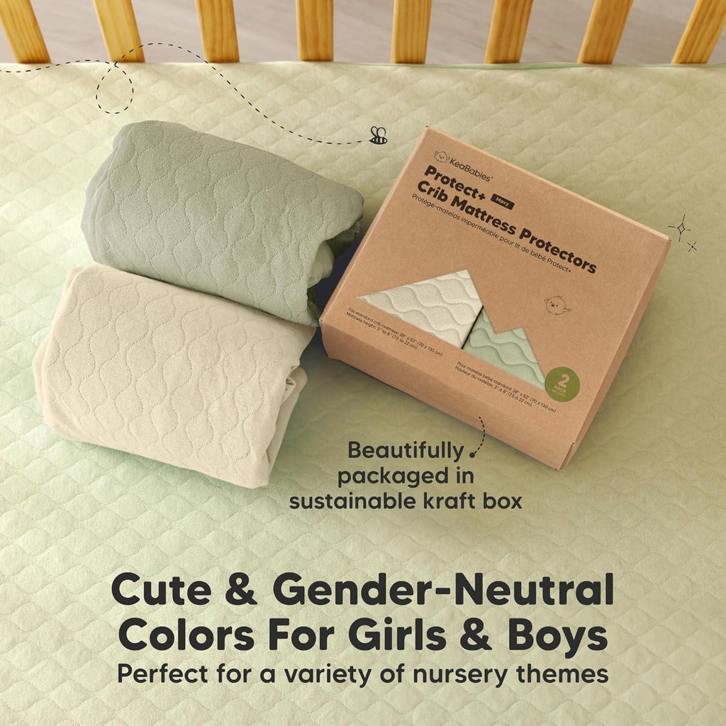 Skiennix 2-Pack Waterproof Crib Mattress Protector - Soft Quilted Cotton, 52" x 28", Machine Washable, Easy Fit