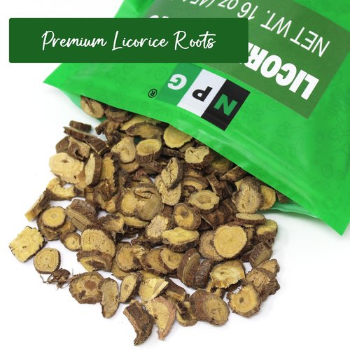 NPG Licorice Root Slices 16 Oz, Gan Cao Slice Root for Home Tea, Traditional Chinese Herbal Tea, Ingredient for Baking, Beverage Mix, Pure Liquorice Flavor, Resealable Bag for Freshness