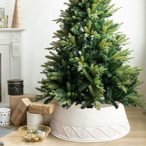 LASPERAL Knitted Christmas Tree Collar - Cream Chunky Cable Knit Ring for Artificial Trees, Farmhouse Rustic Stand Base Cover for Xmas Home Decor