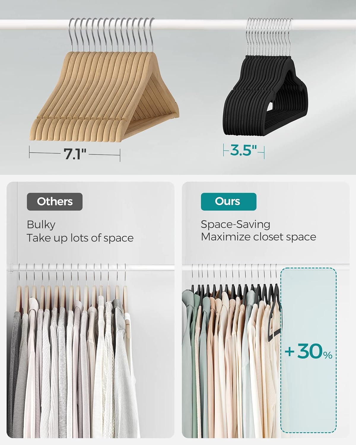 SONGMICS Velvet Hangers - 60 Pack Non-Slip Clothes Hangers with 360° Swivel Hook | Ink Black