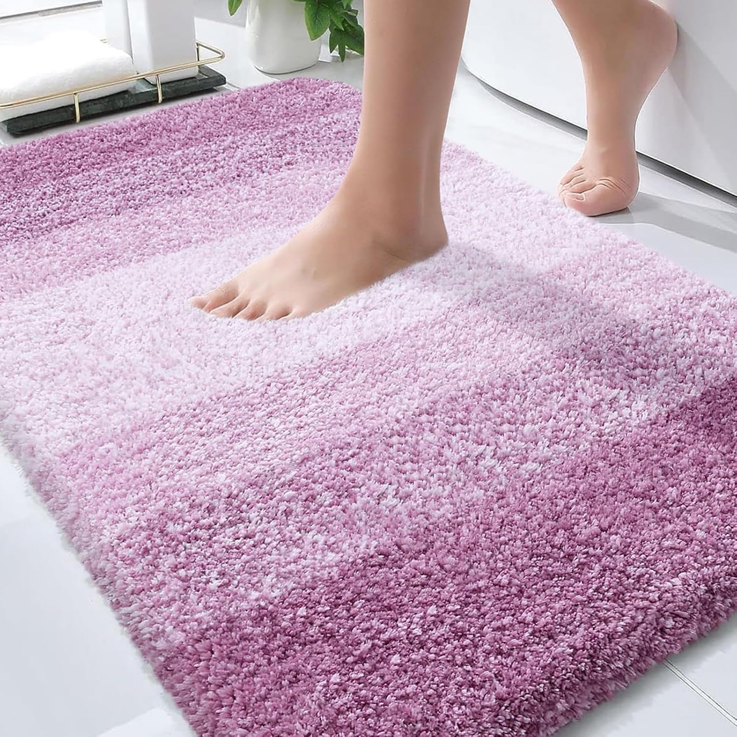 OLANLY Bathroom Rugs - Extra Soft Absorbent Microfiber Mat 36x24 | Quick Dry & Washable, Pinkish-Purple