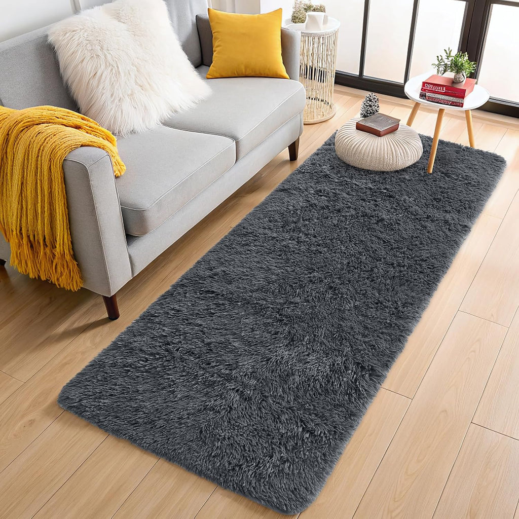 OLANLY Runner Rugs - Soft Fluffy Machine Washable 2x6 for Hallway, Bedroom, Living Room | Grey Indoor Carpet