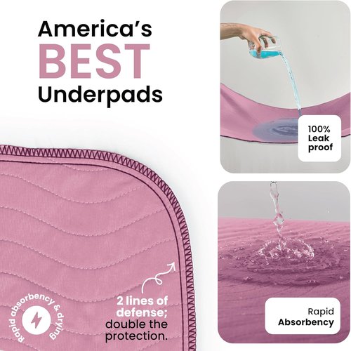 IMPROVIA® Washable Underpads - Heavy Absorbency Reusable Incontinence Pads for Kids & Adults | Waterproof Protection (Pink & White, 34" x 36", Pack of 4)