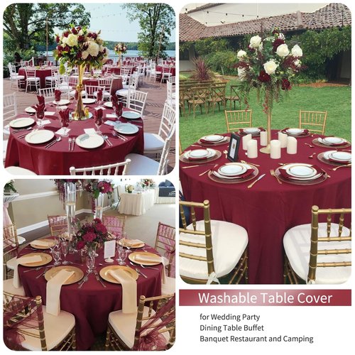 Fani 12 Pack 90 Inch Round Burgundy Polyester Tablecloths for Round Table, Wedding Party, Dining Table, Buffet, Banquet, Restaurant, Camping