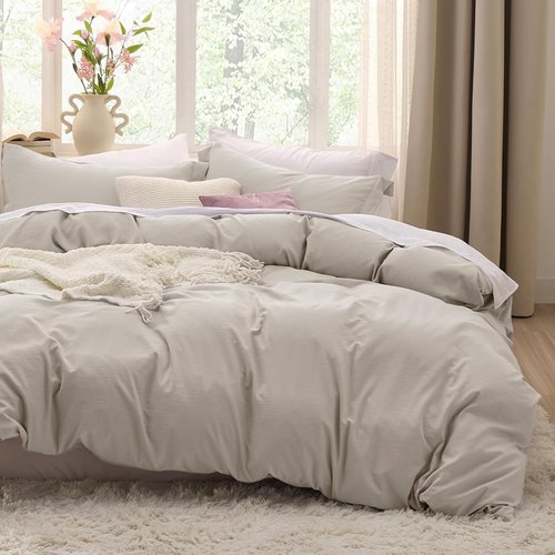 Bedsure King Duvet Cover Set - Extra Soft Prewashed Cotton-Like Polyester, 120x98 Inches with Zipper Closure & 2 Pillow Shams