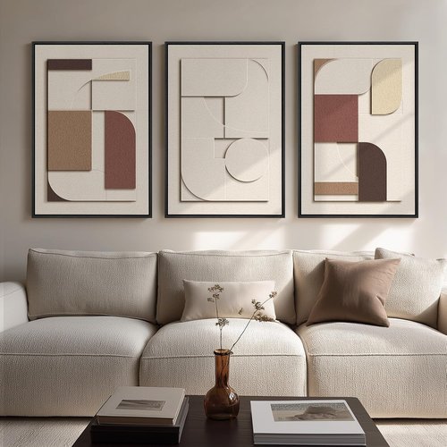 Large 3D Textured Framed Wall Art by [Brand Name] - Beige & Brown Geometric Abstract Paintings | 20x30 In Modern Minimalist Decor for Living Room & Bedroom
