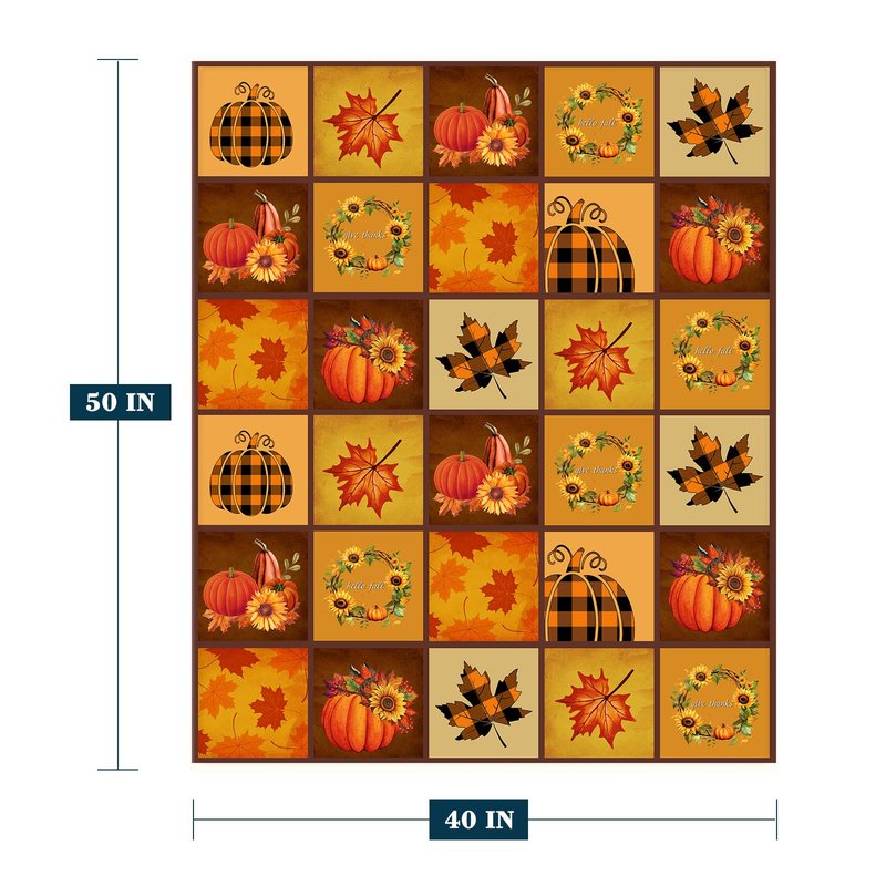 YeeJu Fall Decoraitve Throw Blanket Small Plaid Thanksgiving Autumn Pumpkins Leaf Blanket Kids Child Blanket for Girl Boy Baby Bed Soft Lightweight Fuzzy Fleece Blankets and Throws 40x50