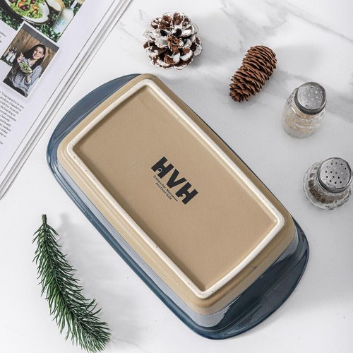 HVH Ceramic Loaf Pan - 9 x 5 Inch Rectangular Baking Pan for Bread - Farmhouse Style in Blue