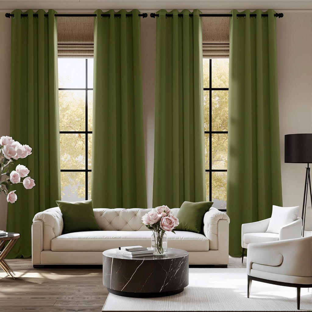 NICETOWN Room Darkening Curtains - Olive Green Drapery Panels, 52"W x 84"L for Enhanced Privacy