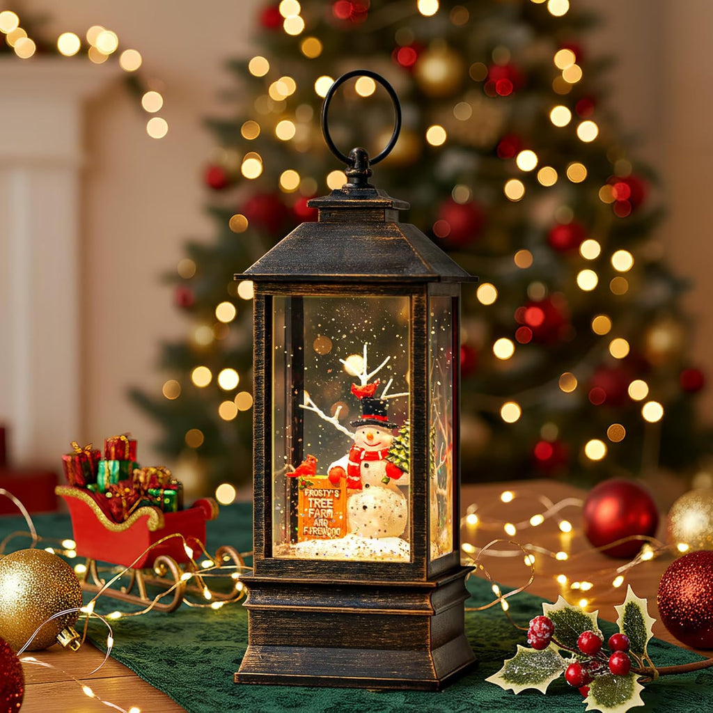 Skiennix Christmas Snow Globe Lantern - Musical Snowman & Tree Scene | Lighted USB/Battery Operated